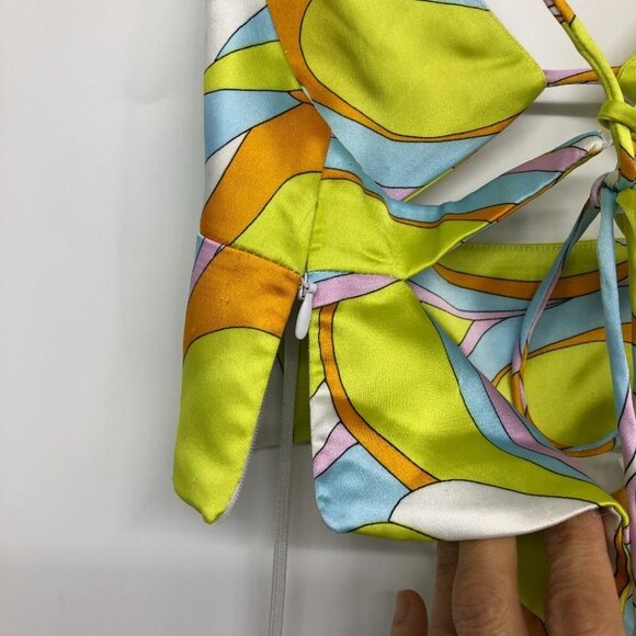 NWT Zara Satin Lime Multi Retro Psychadelic Crop Top size S - Picture 8 of 12